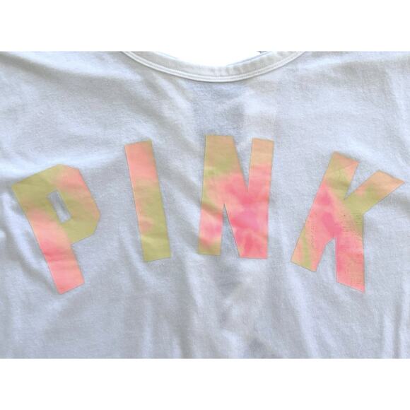 VS Pink Logo Lace Back Cut Out Long Sleeve White Shirt Size Large Athleisure - Picture 3 of 8